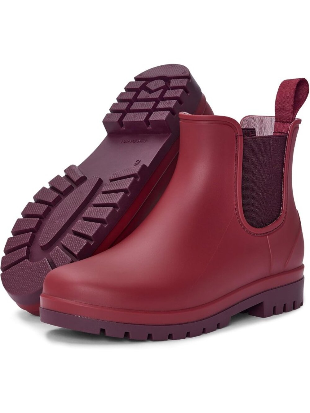 Women's Red Waterproof Chelsea Non-Slip Matte Rubber Lightweight Rain Boots